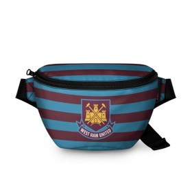 Поясная сумка 3D с принтом West Ham United в Тюмени, 100% полиэстер | плотная ткань, ремень с регулируемой длиной, внутри несколько карманов для мелочей, основное отделение и карман с обратной стороны сумки застегиваются на молнию | вэст | хэм