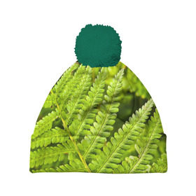 Шапка 3D c помпоном с принтом Папоротник в Тюмени, 100% полиэстер | универсальный размер, печать по всей поверхности изделия | ботаника | зелень | листья | папоротник | природа | растения | цветок