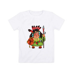 Детская футболка хлопок с принтом Забавные Индейцы 8 в Тюмени, 100% хлопок | круглый вырез горловины, полуприлегающий силуэт, длина до линии бедер | Тематика изображения на принте: апачи | вождь | воин | животные | запад | канада | лидер | лицо | северная | смешные | талисман | цвет