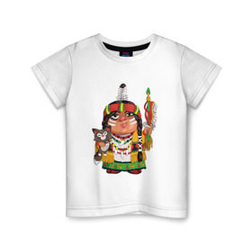 Детская футболка хлопок с принтом Забавные Индейцы 9 в Тюмени, 100% хлопок | круглый вырез горловины, полуприлегающий силуэт, длина до линии бедер | Тематика изображения на принте: апачи | вождь | воин | животные | запад | канада | лидер | лицо | северная | смешные | талисман | цвет