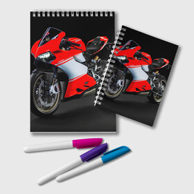 Блокнот с принтом Ducati в Тюмени, 100% бумага | 48 листов, плотность листов — 60 г/м2, плотность картонной обложки — 250 г/м2. Листы скреплены удобной пружинной спиралью. Цвет линий — светло-серый
 | Тематика изображения на принте: ducati | мото | мотоцикл | скорость