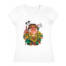 Женская футболка хлопок с принтом Забавные Индейцы 10 в Тюмени, 100% хлопок | прямой крой, круглый вырез горловины, длина до линии бедер, слегка спущенное плечо | апачи | вождь | воин | животные | запад | канада | лидер | лицо | северная | смешные | талисман | цвет