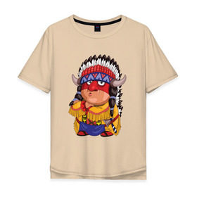 Мужская футболка хлопок Oversize с принтом Забавные Индейцы 11 в Тюмени, 100% хлопок | свободный крой, круглый ворот, “спинка” длиннее передней части | Тематика изображения на принте: апачи | вождь | воин | животные | запад | канада | лидер | лицо | северная | смешные | талисман | цвет