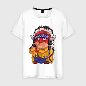 Мужская футболка хлопок с принтом Забавные Индейцы 11 в Тюмени, 100% хлопок | прямой крой, круглый вырез горловины, длина до линии бедер, слегка спущенное плечо. | апачи | вождь | воин | животные | запад | канада | лидер | лицо | северная | смешные | талисман | цвет