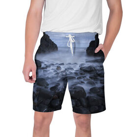Мужские шорты 3D с принтом Туманный берег в Тюмени,  полиэстер 100% | прямой крой, два кармана без застежек по бокам. Мягкая трикотажная резинка на поясе, внутри которой широкие завязки. Длина чуть выше колен | 
