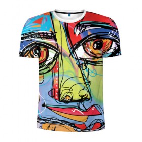 Мужская футболка 3D спортивная с принтом Abstract girl graffiti в Тюмени, 100% полиэстер с улучшенными характеристиками | приталенный силуэт, круглая горловина, широкие плечи, сужается к линии бедра | Тематика изображения на принте: abstract | girl | graffiti