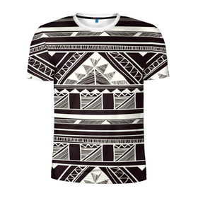Мужская футболка 3D спортивная с принтом Etno pattern в Тюмени, 100% полиэстер с улучшенными характеристиками | приталенный силуэт, круглая горловина, широкие плечи, сужается к линии бедра | Тематика изображения на принте: орнамент | черно белый | этно