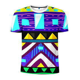 Мужская футболка 3D спортивная с принтом Этно в Тюмени, 100% полиэстер с улучшенными характеристиками | приталенный силуэт, круглая горловина, широкие плечи, сужается к линии бедра | орнамент | разноцветный | яркий