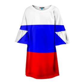 Детское платье 3D с принтом Россия в Тюмени, 100% полиэстер | прямой силуэт, чуть расширенный к низу. Круглая горловина, на рукавах — воланы | Тематика изображения на принте: народный | россия | русский | страны | триколор | флаг