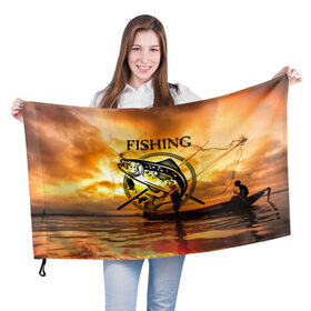 Флаг 3D с принтом Рыбалка в Тюмени, 100% полиэстер | плотность ткани — 95 г/м2, размер — 67 х 109 см. Принт наносится с одной стороны | Тематика изображения на принте: boat | clouds | emblem | fish | fishermen | fishing | logo | nature | net | reflection | river | sky | sturgeon | sun | sunset | water | wave | вода | волна | закат | логотип | лодка | небо | облака | осетр | отражение | природа | река | рыба | рыбаки | р