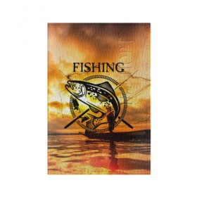 Обложка для паспорта матовая кожа с принтом Рыбалка в Тюмени, натуральная матовая кожа | размер 19,3 х 13,7 см; прозрачные пластиковые крепления | Тематика изображения на принте: boat | clouds | emblem | fish | fishermen | fishing | logo | nature | net | reflection | river | sky | sturgeon | sun | sunset | water | wave | вода | волна | закат | логотип | лодка | небо | облака | осетр | отражение | природа | река | рыба | рыбаки | р