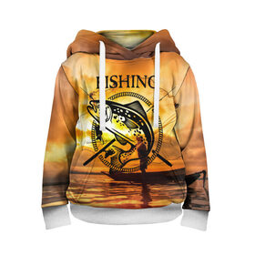 Детская толстовка 3D с принтом Рыбалка в Тюмени, 100% полиэстер | двухслойный капюшон со шнурком для регулировки, мягкие манжеты на рукавах и по низу толстовки, спереди карман-кенгуру с мягким внутренним слоем | boat | clouds | emblem | fish | fishermen | fishing | logo | nature | net | reflection | river | sky | sturgeon | sun | sunset | water | wave | вода | волна | закат | логотип | лодка | небо | облака | осетр | отражение | природа | река | рыба | рыбаки | р