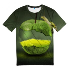 Мужская футболка 3D с принтом Яблоко в Тюмени, 100% полиэфир | прямой крой, круглый вырез горловины, длина до линии бедер | арт | зеленый | новые | улитка | фантастика | фрукты | яблоко
