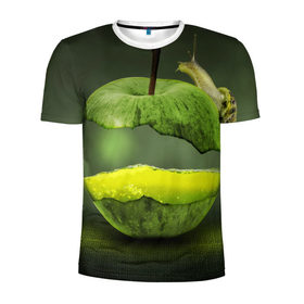 Мужская футболка 3D спортивная с принтом Яблоко в Тюмени, 100% полиэстер с улучшенными характеристиками | приталенный силуэт, круглая горловина, широкие плечи, сужается к линии бедра | Тематика изображения на принте: арт | зеленый | новые | улитка | фантастика | фрукты | яблоко