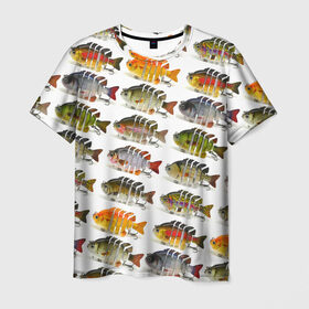Мужская футболка 3D с принтом Рыбки в Тюмени, 100% полиэфир | прямой крой, круглый вырез горловины, длина до линии бедер | bait | fish | fishing | lure | tackle | блесна | наживка | приманка | рыба | рыбалка | снасть
