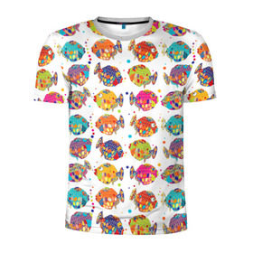Мужская футболка 3D спортивная с принтом Рыбки в Тюмени, 100% полиэстер с улучшенными характеристиками | приталенный силуэт, круглая горловина, широкие плечи, сужается к линии бедра | Тематика изображения на принте: детский | разноцветный | рыба | яркий