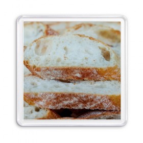Магнит 55*55 с принтом Хлеб в Тюмени, Пластик | Размер: 65*65 мм; Размер печати: 55*55 мм | Тематика изображения на принте: батон | булка | булочка | выпечка | еда | кулинария | кусочек | мука | хлеб