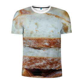 Мужская футболка 3D спортивная с принтом Хлеб в Тюмени, 100% полиэстер с улучшенными характеристиками | приталенный силуэт, круглая горловина, широкие плечи, сужается к линии бедра | Тематика изображения на принте: батон | булка | булочка | выпечка | еда | кулинария | кусочек | мука | хлеб
