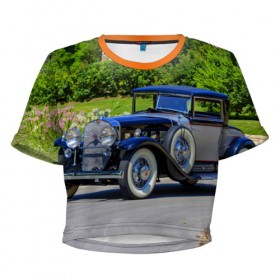Женская футболка 3D укороченная с принтом Cadillac в Тюмени, 100% полиэстер | круглая горловина, длина футболки до линии талии, рукава с отворотами | cadillac | авто | автомобиль | кадиллак | ретро