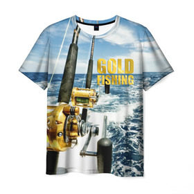 Мужская футболка 3D с принтом Золотая рыбалка в Тюмени, 100% полиэфир | прямой крой, круглый вырез горловины, длина до линии бедер | boat | fishing rod | gold fishing | ocean | reel | rod | sea | sky | spinning | water | waves | вода | волны | золотая рыбалка | катушка | море | небо | океан | пиннинг | удилище | удочка | яхта