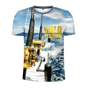 Мужская футболка 3D спортивная с принтом Золотая рыбалка в Тюмени, 100% полиэстер с улучшенными характеристиками | приталенный силуэт, круглая горловина, широкие плечи, сужается к линии бедра | Тематика изображения на принте: boat | fishing rod | gold fishing | ocean | reel | rod | sea | sky | spinning | water | waves | вода | волны | золотая рыбалка | катушка | море | небо | океан | пиннинг | удилище | удочка | яхта
