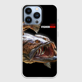 Чехол для iPhone 13 Pro с принтом Лучший рыбак в Тюмени,  |  | best fisherman | black background | deep | fish | fishing | jaws | predator | teeth | water | вода | глубина | зубы | лучший | пасть | рыба | рыбак | рыбалка | хищник | черный фон