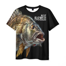 Мужская футболка 3D с принтом Лучший рыбак в Тюмени, 100% полиэфир | прямой крой, круглый вырез горловины, длина до линии бедер | Тематика изображения на принте: background | best fisherman | black | fish | fishing | лучший рыбак | рыба | рыбалка | фон | черный