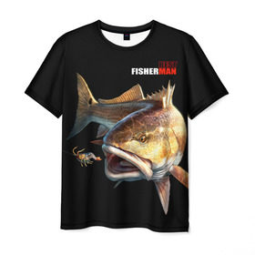 Мужская футболка 3D с принтом Лучший рыбак в Тюмени, 100% полиэфир | прямой крой, круглый вырез горловины, длина до линии бедер | background | best fisherman | black | fish | fishing | лучший рыбак | рыба | рыбалка | фон | черный