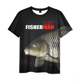 Мужская футболка 3D с принтом Лучший рыбак в Тюмени, 100% полиэфир | прямой крой, круглый вырез горловины, длина до линии бедер | background | best fisherman | black | fish | fishing | лещ | лучший рыбак | рыба | рыбалка | фон | черный