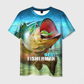Мужская футболка 3D с принтом Лучший рыбак в Тюмени, 100% полиэфир | прямой крой, круглый вырез горловины, длина до линии бедер | крючок | лягушка | наживка | рыба