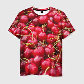 Мужская футболка 3D с принтом Черешня в Тюмени, 100% полиэфир | прямой крой, круглый вырез горловины, длина до линии бедер | вишня | десерт | лето | сладкое | черешня | ягода