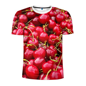 Мужская футболка 3D спортивная с принтом Черешня в Тюмени, 100% полиэстер с улучшенными характеристиками | приталенный силуэт, круглая горловина, широкие плечи, сужается к линии бедра | Тематика изображения на принте: вишня | десерт | лето | сладкое | черешня | ягода
