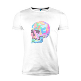 Мужская футболка премиум с принтом Psychedelic skull в Тюмени, 92% хлопок, 8% лайкра | приталенный силуэт, круглый вырез ворота, длина до линии бедра, короткий рукав | Тематика изображения на принте: пиксельный | разноцветный | точечный | череп