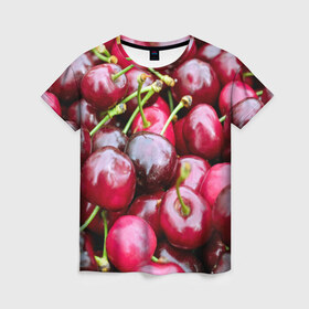 Женская футболка 3D с принтом Черешня в Тюмени, 100% полиэфир ( синтетическое хлопкоподобное полотно) | прямой крой, круглый вырез горловины, длина до линии бедер | вишня | десерт | лето | сладкое | черешня | ягода