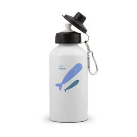 Бутылка спортивная с принтом Киты в Тюмени, металл | емкость — 500 мл, в комплекте две пластиковые крышки и карабин для крепления | Тематика изображения на принте: абстракция | арт | киты | минимализм | море | океан | рыбы