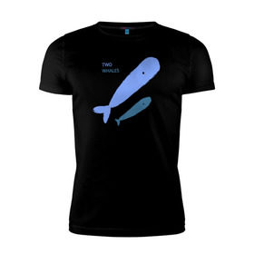 Мужская футболка премиум с принтом Киты в Тюмени, 92% хлопок, 8% лайкра | приталенный силуэт, круглый вырез ворота, длина до линии бедра, короткий рукав | абстракция | арт | киты | минимализм | море | океан | рыбы