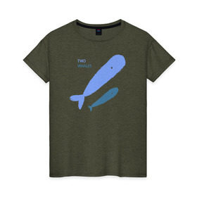 Женская футболка хлопок с принтом Киты в Тюмени, 100% хлопок | прямой крой, круглый вырез горловины, длина до линии бедер, слегка спущенное плечо | абстракция | арт | киты | минимализм | море | океан | рыбы