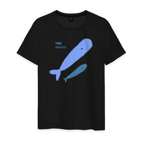 Мужская футболка хлопок с принтом Киты в Тюмени, 100% хлопок | прямой крой, круглый вырез горловины, длина до линии бедер, слегка спущенное плечо. | абстракция | арт | киты | минимализм | море | океан | рыбы