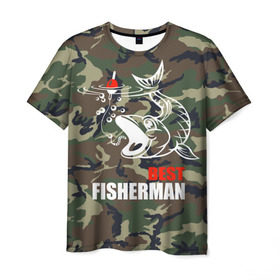 Мужская футболка 3D с принтом Лучший рыбак в Тюмени, 100% полиэфир | прямой крой, круглый вырез горловины, длина до линии бедер | bait | best fisherman | boat | fish | fishing | hook | morning | pike | river | water | вода | камуфляж | лучший рыбак | наживка | поплавок | пузыри | рыба | рыбалка | червяк