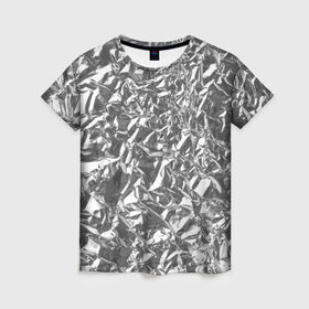 Женская футболка 3D с принтом Silver в Тюмени, 100% полиэфир ( синтетическое хлопкоподобное полотно) | прямой крой, круглый вырез горловины, длина до линии бедер | silver | texture | драгоценный | металл | серебро | текстура