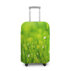 Чехол для чемодана 3D с принтом Роса на траве в Тюмени, 86% полиэфир, 14% спандекс | двустороннее нанесение принта, прорези для ручек и колес | зелёный | зелень | луг | роса | яркий