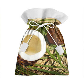 Подарочный 3D мешок с принтом Кокос в Тюмени, 100% полиэстер | Размер: 29*39 см | бамбук | белый | еда | зеленый | кокос | лето | листья | орех | природа | продукты
