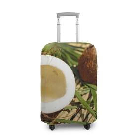 Чехол для чемодана 3D с принтом Кокос в Тюмени, 86% полиэфир, 14% спандекс | двустороннее нанесение принта, прорези для ручек и колес | бамбук | белый | еда | зеленый | кокос | лето | листья | орех | природа | продукты