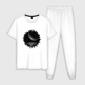 Мужская пижама хлопок с принтом Иные миры в Тюмени, 100% хлопок | брюки и футболка прямого кроя, без карманов, на брюках мягкая резинка на поясе и по низу штанин
 | космос | луна | планета | черно белое
