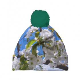 Шапка 3D c помпоном с принтом Вишнёвый цвет в Тюмени, 100% полиэстер | универсальный размер, печать по всей поверхности изделия | весна | вишня | лепестки | прикольные картинки | цветение | цветы