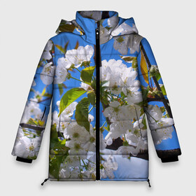 Женская зимняя куртка 3D с принтом Вишнёвый цвет в Тюмени, верх — 100% полиэстер; подкладка — 100% полиэстер; утеплитель — 100% полиэстер | длина ниже бедра, силуэт Оверсайз. Есть воротник-стойка, отстегивающийся капюшон и ветрозащитная планка. 

Боковые карманы с листочкой на кнопках и внутренний карман на молнии | весна | вишня | лепестки | прикольные картинки | цветение | цветы