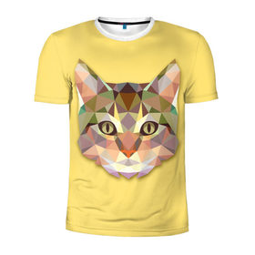 Мужская футболка 3D спортивная с принтом Triangle cat в Тюмени, 100% полиэстер с улучшенными характеристиками | приталенный силуэт, круглая горловина, широкие плечи, сужается к линии бедра | abstract | cat | triangle cat | кот