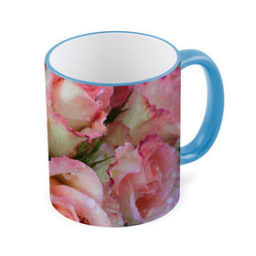 Кружка 3D с принтом Розы в Тюмени, керамика | ёмкость 330 мл | букет | вода | капли | лепестки | природа | растения | розовые | розы | роса | цветок | цветы