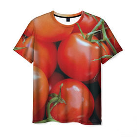 Мужская футболка 3D с принтом Томаты в Тюмени, 100% полиэфир | прямой крой, круглый вырез горловины, длина до линии бедер | дача | еда | зелень | красный | овощи | огород | помидоры | томаты