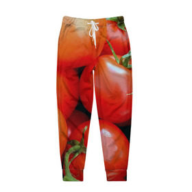 Мужские брюки 3D с принтом Томаты в Тюмени, 100% полиэстер | манжеты по низу, эластичный пояс регулируется шнурком, по бокам два кармана без застежек, внутренняя часть кармана из мелкой сетки | дача | еда | зелень | красный | овощи | огород | помидоры | томаты